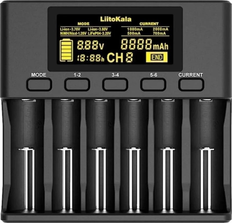 Універсальний зарядний пристрій LiitoKala Lii-S6 EU на 6 каналів + автомобільний кабель — Чорний — фото 2