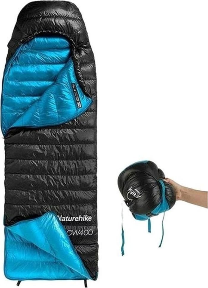 Спальник з натуральним пухом Naturehike CW400 NH18C400-D , чорно-блакитний — Чорний, Блакитний — фото 3