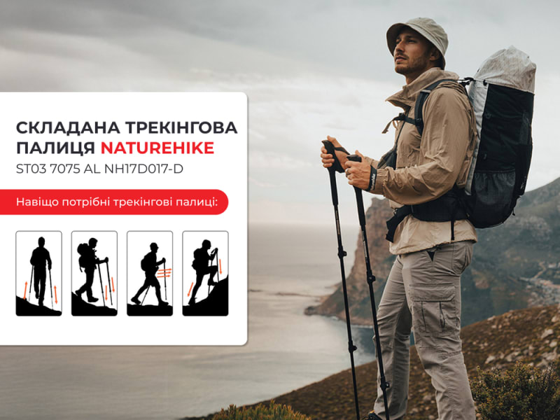 Трекінгова палиця 3-сек. Naturehike ST 03 7075 AL NH17D017-D — Сірий — фото 4