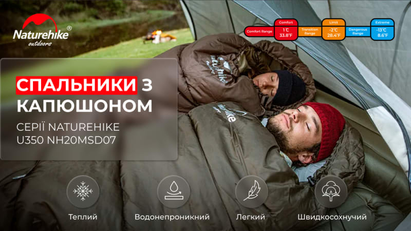 Спальник з капюшоном Naturehike U350 NH20MSD07 — Коричневий (Лівий) — фото 5