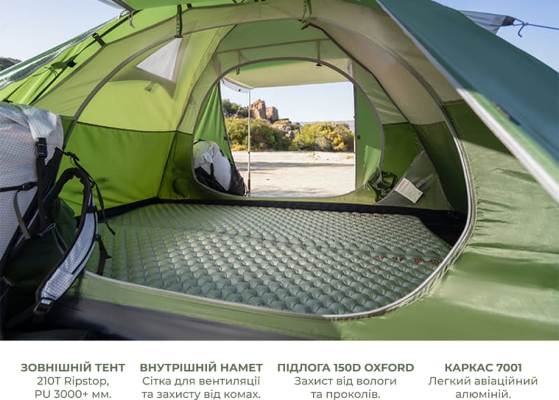 Намет двомісний Naturehike Bleik Type B з навісом, Зелений – фото 6