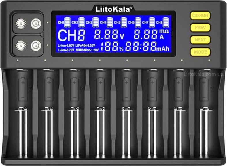 Зарядний пристрій LiitoKala Lii-S8 на 8 каналів для акумуляторів + автомобільний кабель EU+Carcable — Чорний — фото 2