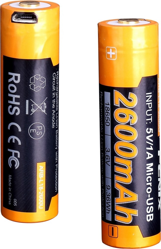 Акумулятор 18650 Fenix (2600 mAh) micro usb зарядка — фото 2