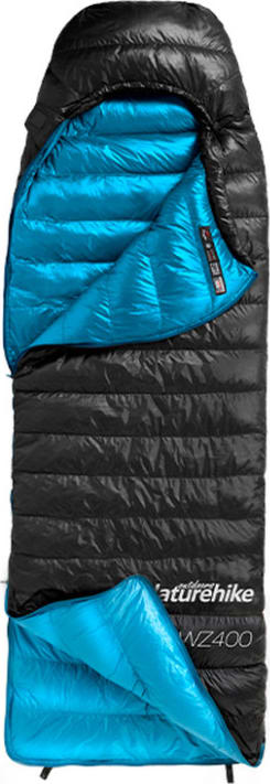 Спальник з натуральним пухом Naturehike CW400 NH18C400-D , чорно-блакитний — Чорний, Блакитний — фото 1