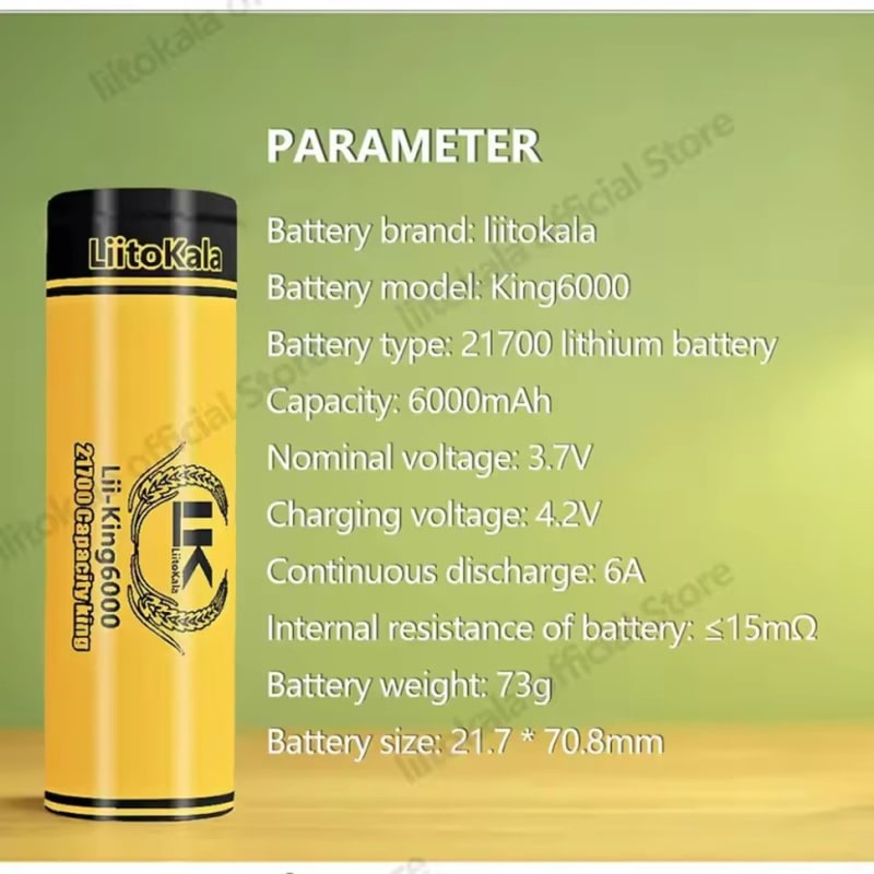 Li-ion Акумулятор високої ємності LiitoKala King6000 21700 на 6000 mAh — Жовтий — фото 4