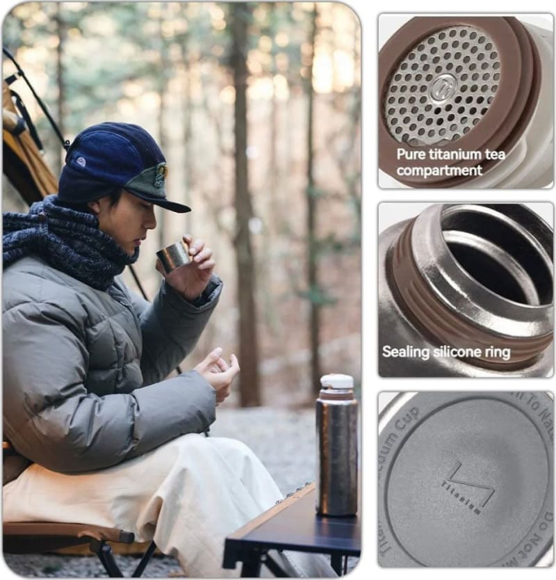Термос титановий з чохлом Naturehike CNK230CF012, 0,6 л, Бежевий – фото 2