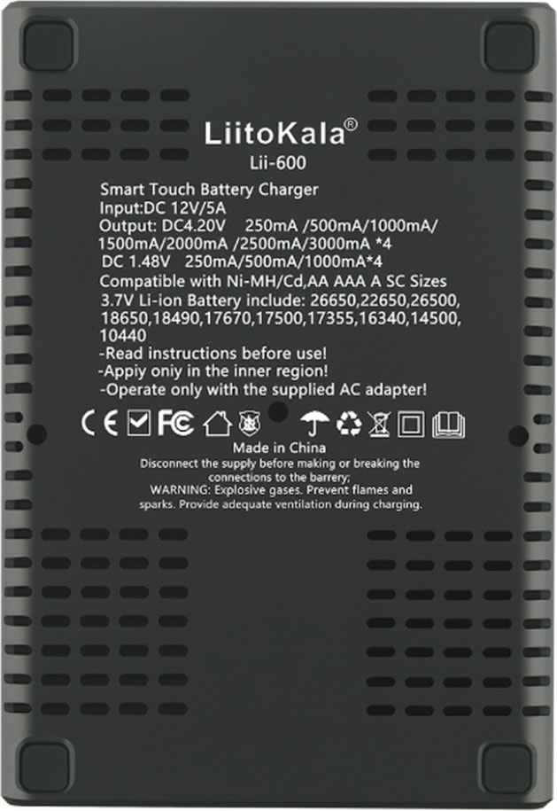 Універсальний інтелектуальний зарядний пристрій LiitoKala Lii-600 EU для акумуляторів + автомобільний кабель — Чорний — фото 3