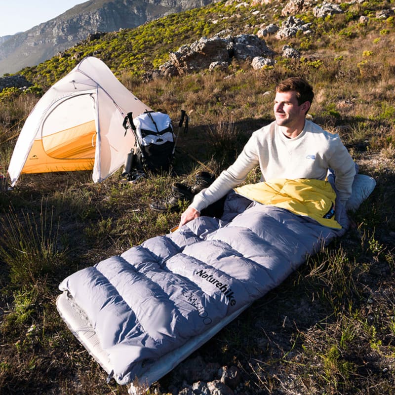 Спальник з натуральним пухом Naturehike CW400 NH18C400-D , жовто-сірий — Сірий, Жовтий — фото 2