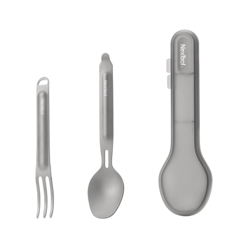 Туристичний набір ложка-виделка NexTool Titanium Tableware Set, сірий