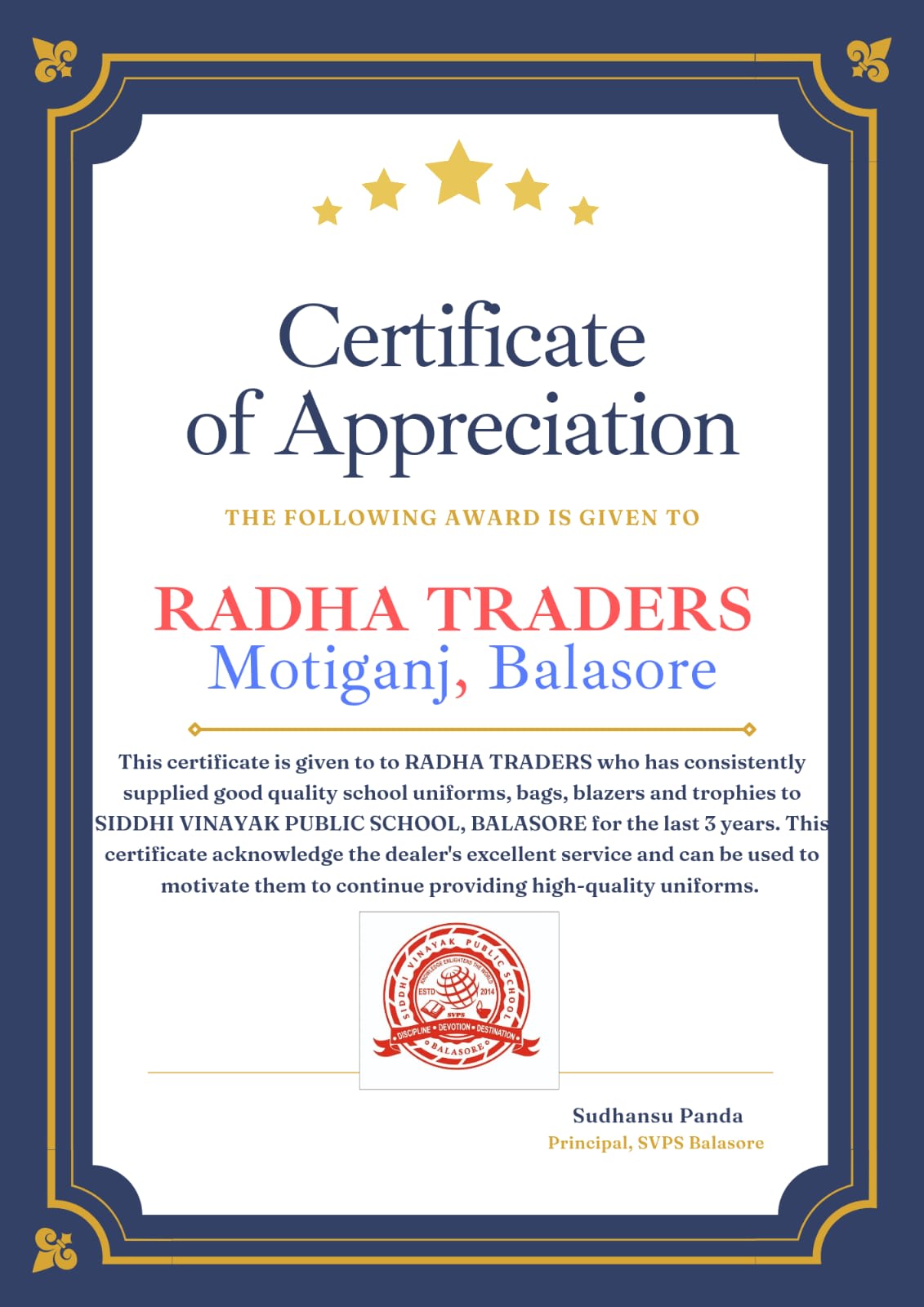 Radha Traders Certificate