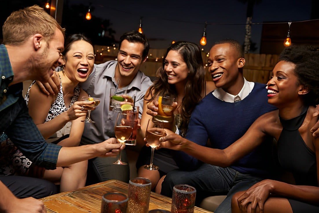 Group of friends celebrating together