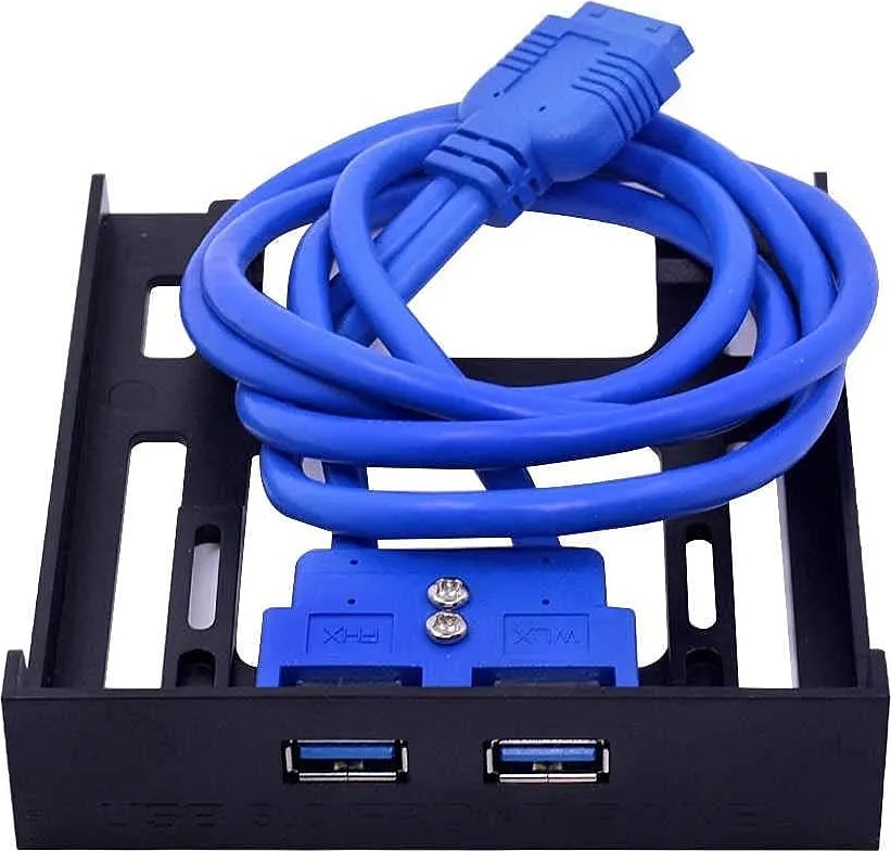 WiredCom USB 3.0 Front Panel Hub 2 Port Expansion Bay 20 Pin to USB3.0 60cm Bracket Adapter Cable for PC Desktop 2.5" Floppy Bay