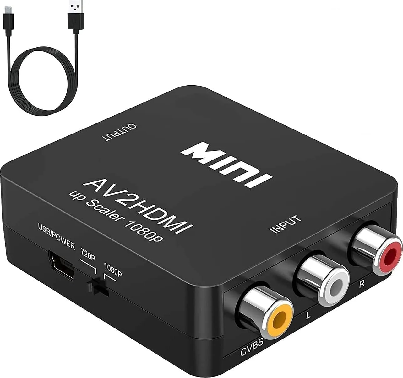 WiredCom AV to HDMI Converter, RCA to HDMI, 1080P Mini RCA Composite CVBS Video Audio Converter Adapter Support PAL/NTSC for TV/PC/ PS3/ STB/Xbox VHS/VCR/Blue-Ray DVD Players