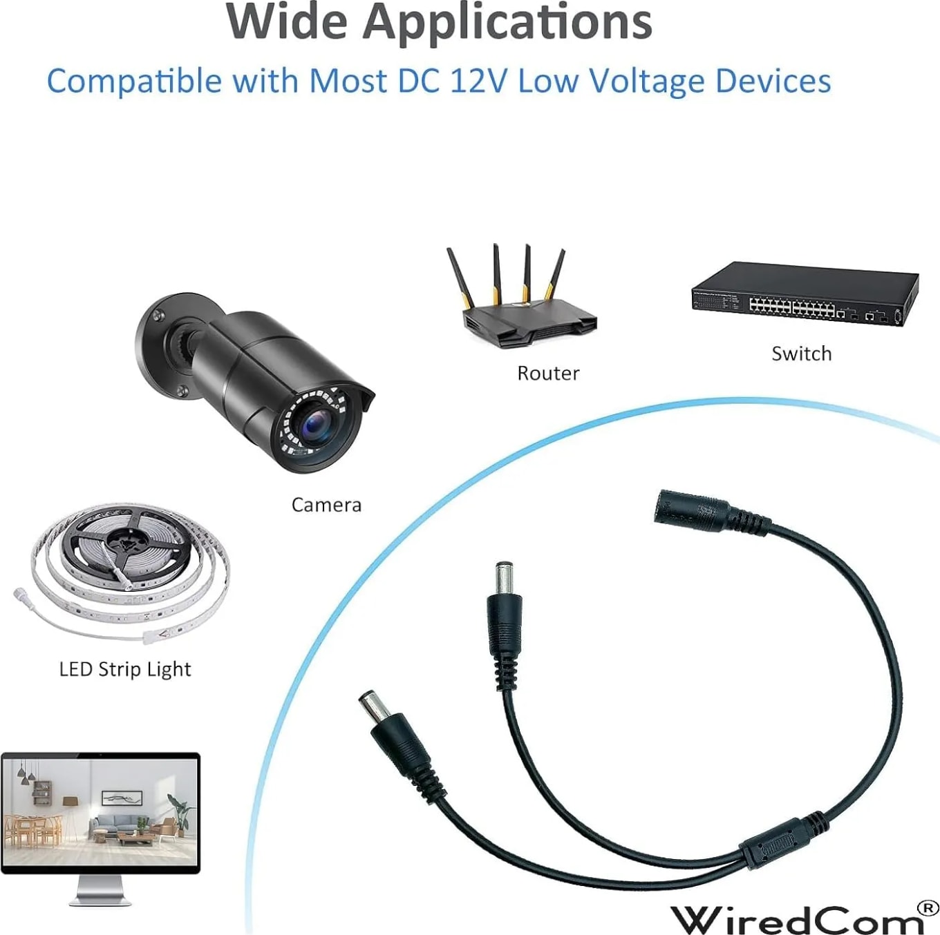WiredCom DC Female to Male Output Power Splitter Cable || DC CCTV Camera Power Splitter Cable Y Adapter for CCTV Security Cameras and LED Strip Lights Deguangxin