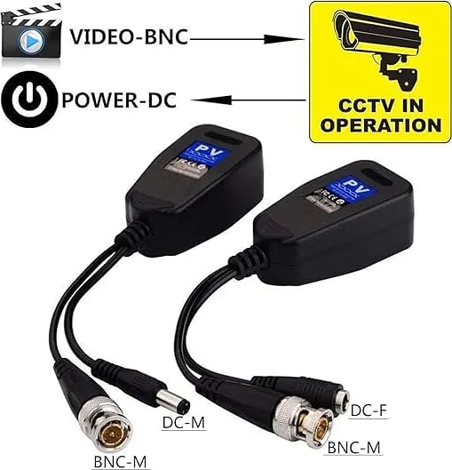 WiredCom® 8MP Passive Video Balun Transceiver | BNC + DC to RJ45 Network Transceiver Cat5/Cat6 Adapter | AHD/TVI/CVI/CVBS for 1080p/4K CCTV DVR Security Camera System