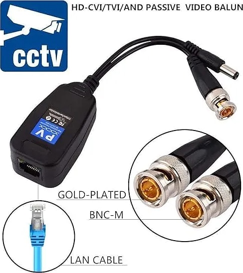 WiredCom® 8MP Passive Video Balun Transceiver | BNC + DC to RJ45 Network Transceiver Cat5/Cat6 Adapter | AHD/TVI/CVI/CVBS for 1080p/4K CCTV DVR Security Camera System