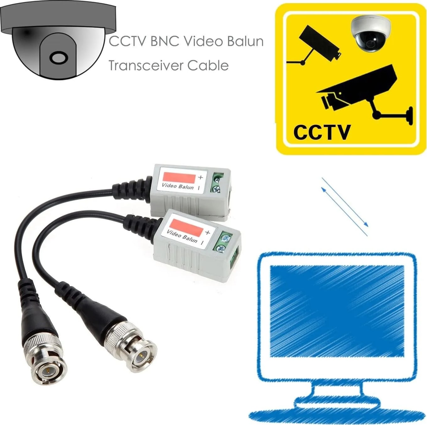 WiredCom® Video Balun AHD CVI TVI Coax to UTP Cat6 Connector HD 720P 1080P CCTV BNC White, Black