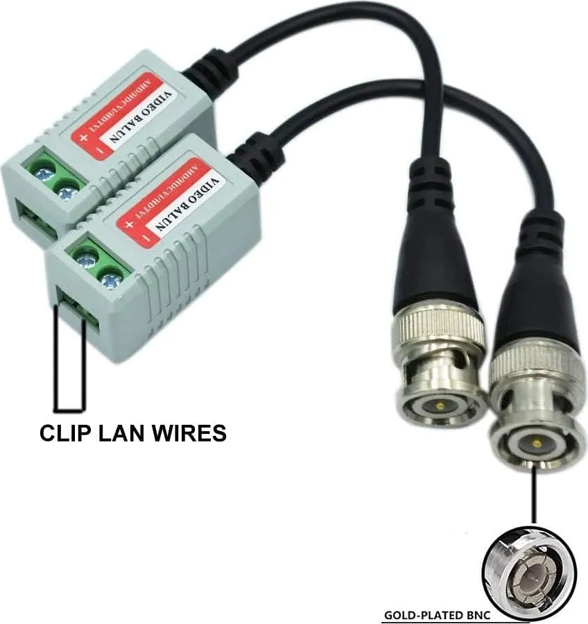WiredCom® Video Balun AHD CVI TVI Coax to UTP Cat6 Connector HD 720P 1080P CCTV BNC White, Black