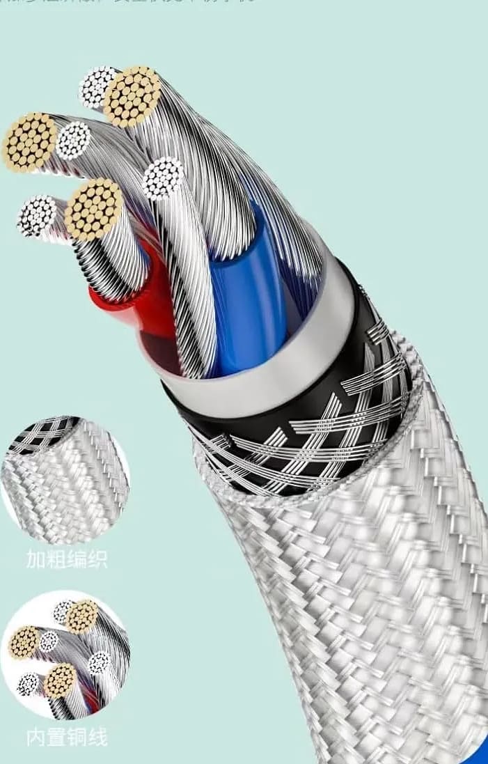 WiredCom Nylon Braided 1.2 Meter 4 in 1 USB Fast Charging multi-pin 5A charging cable with cigarette lighter + Type C + Micro USB + Lightning Connector - 4 in 1 charging cable Compatible with car USB , iPhone,iPad and Smartphones