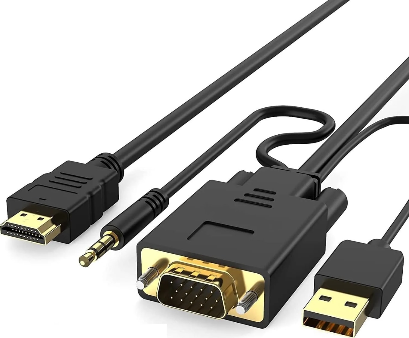 Wiredcom HDMI VGA Converter 6ft/1.8m Cable 1080P Adapter Built in 3.5mm Audio & USB Power Compatible for PC Laptop Ultrabook Raspberry Pi Projector Monitor