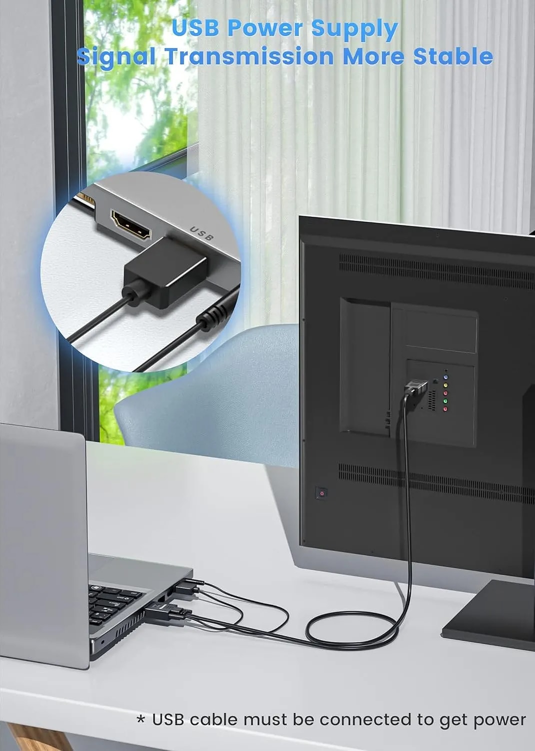 Wiredcom HDMI VGA Converter 6ft/1.8m Cable 1080P Adapter Built in 3.5mm Audio & USB Power Compatible for PC Laptop Ultrabook Raspberry Pi Projector Monitor