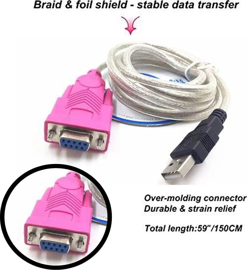 WiredCom USB to RS232 Serial Port Adapter Cable, USB2.0A  to RS-232 Female 9 Pin Connector Pink Cable Adapter (USB Male to RS232 Female)