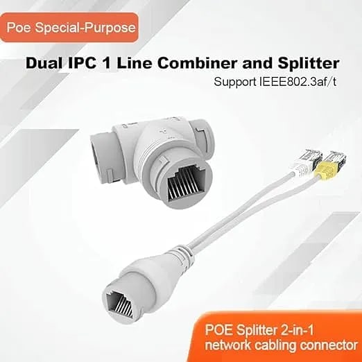 WiredCom® POE Splitter/Multiplexer 2-in-1 Network Cabling Connector Three-Way RJ45 Connector For HD IP Camera CCTV Accessories (PACK OF 1)