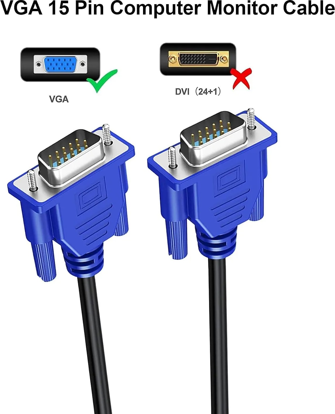 WiredCom® VGA Computer Monitor Cable, VGA Male to Male Cord 1080P Full HD High Resolution for Monitor TV Computer Projector-Blue