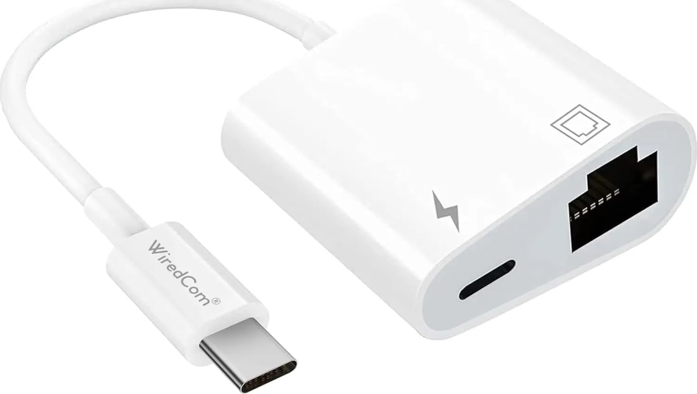 WiredCom C to Ethernet Adapter with Charging, C to RJ45 Portable Ethernet Adapter LAN Network Adapter Compatible for iPhone 15 Pro/Max/Plus MacBook Pro Air , Samsung, iPad