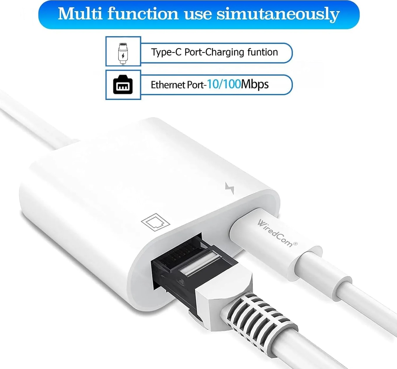WiredCom C to Ethernet Adapter with Charging, C to RJ45 Portable Ethernet Adapter LAN Network Adapter Compatible for iPhone 15 Pro/Max/Plus MacBook Pro Air , Samsung, iPad