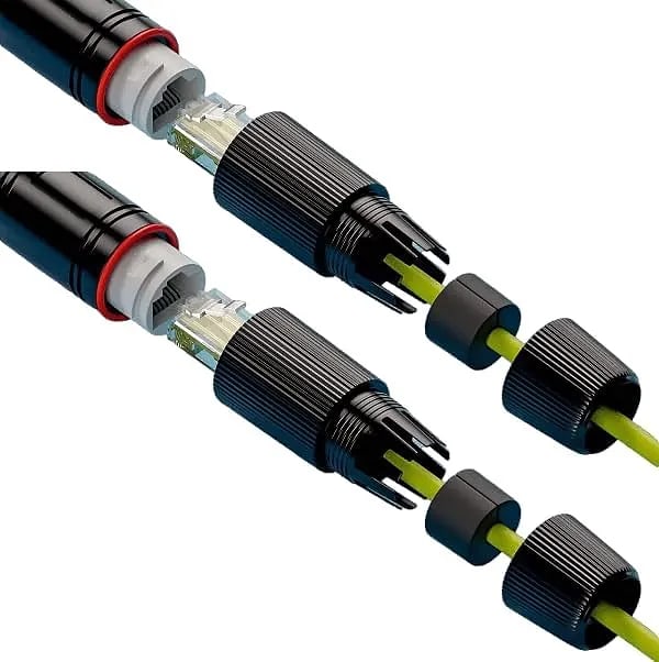 WiredCom RJ45 Waterproof Connector, LAN Cable Joiner Shielded for CAT5/5e/6/8P8C Female to Female ethernet Coupler LAN Adapter Extender Double Head Outdoor, Black (Pack of 2)
