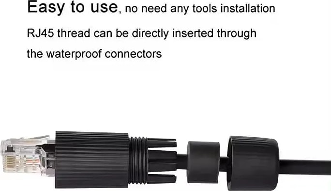 WiredCom RJ45 Waterproof Connector, LAN Cable Joiner Shielded for CAT5/5e/6/8P8C Female to Female ethernet Coupler LAN Adapter Extender Double Head Outdoor, Black (Pack of 2)