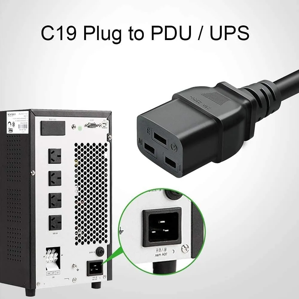 WiredCom® 16amp C19 Server AC Power Cord Heavy Duty Mains AC Power Cord, 16A 250V, 16AWG, Computer Power Cord, Heavy Gauge Power for PDUs, UPS Amplifier and Network Equipment