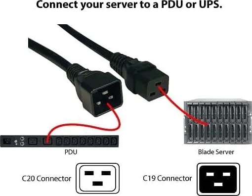 WiredCom® Heavy Duty Extension Cord, IEC 320 C19 to IEC 320 C20 Male to Female Black Server Extension Cord, 16A 250V , 14AWG, Heavy Gauge Extension Server Power Cord Cable