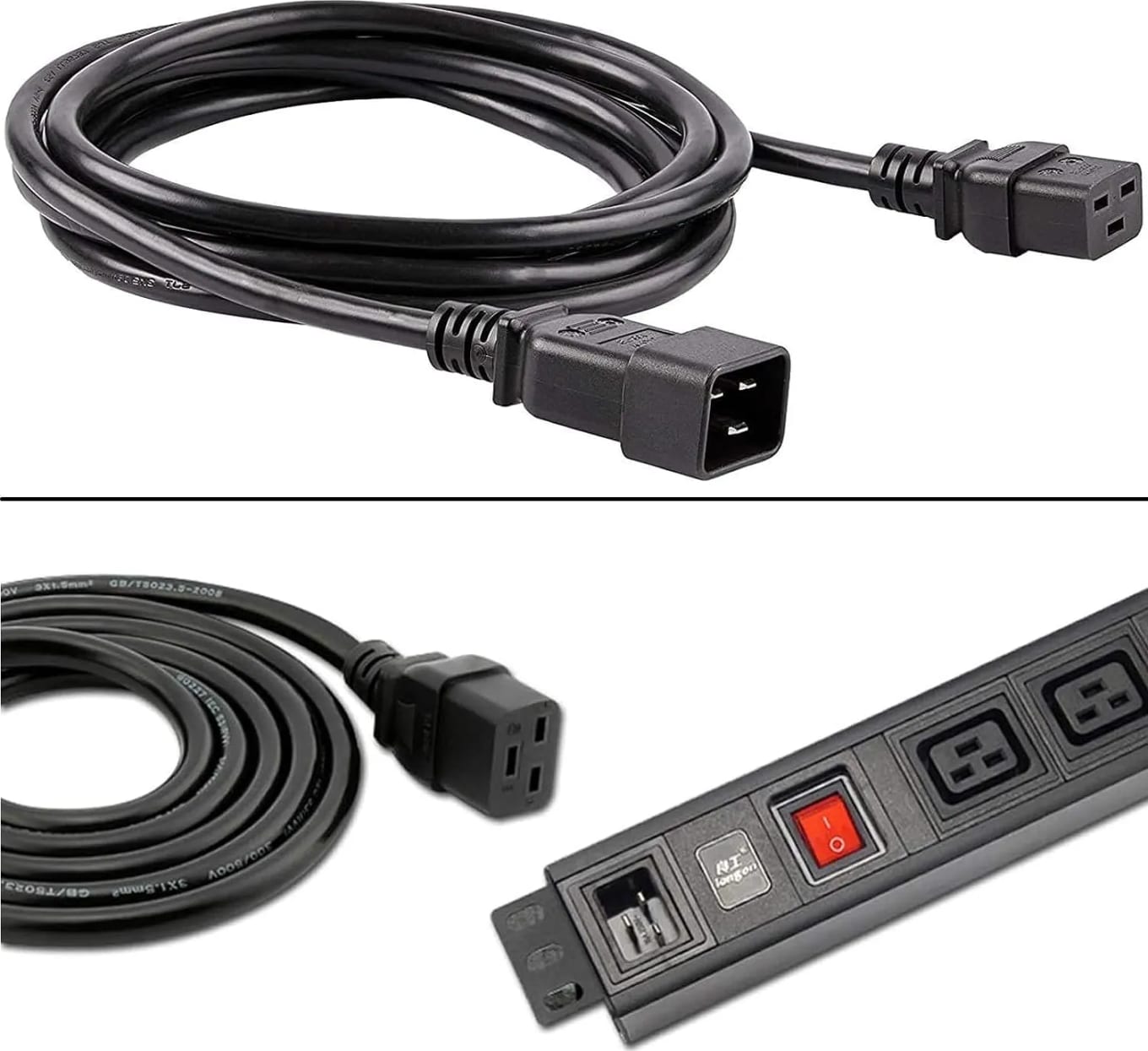 WiredCom® Heavy Duty Extension Cord, IEC 320 C19 to IEC 320 C20 Male to Female Black Server Extension Cord, 16A 250V , 14AWG, Heavy Gauge Extension Server Power Cord Cable