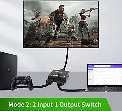 WiredCom Bi-Directional 2 Port HDMI Adapter Switch Splitter Manual 2 in 1 Output or 1 in 2 Output 1080P 2K 4K HD Converter, Black