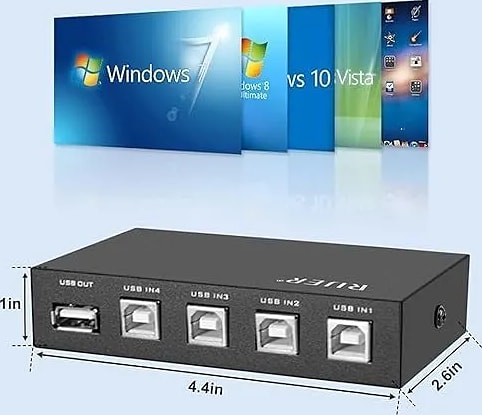 WiredCom Printer Sharing USB Switch 4 Ports | USB 2.0 Switch Selector Box | 4 Pcs usb printer cable, for PC, Computer, Printer, Scanner (3 Meter)
