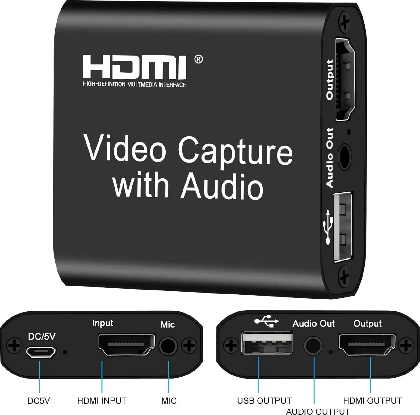 WiredCom® 4K HDMI Video Capture Card with 3.5mm Audio Output Mic Input for Zoom Meeting Game Recording Support USB 3.0 PC Live Streaming Broadcast YouTube Live (Black)