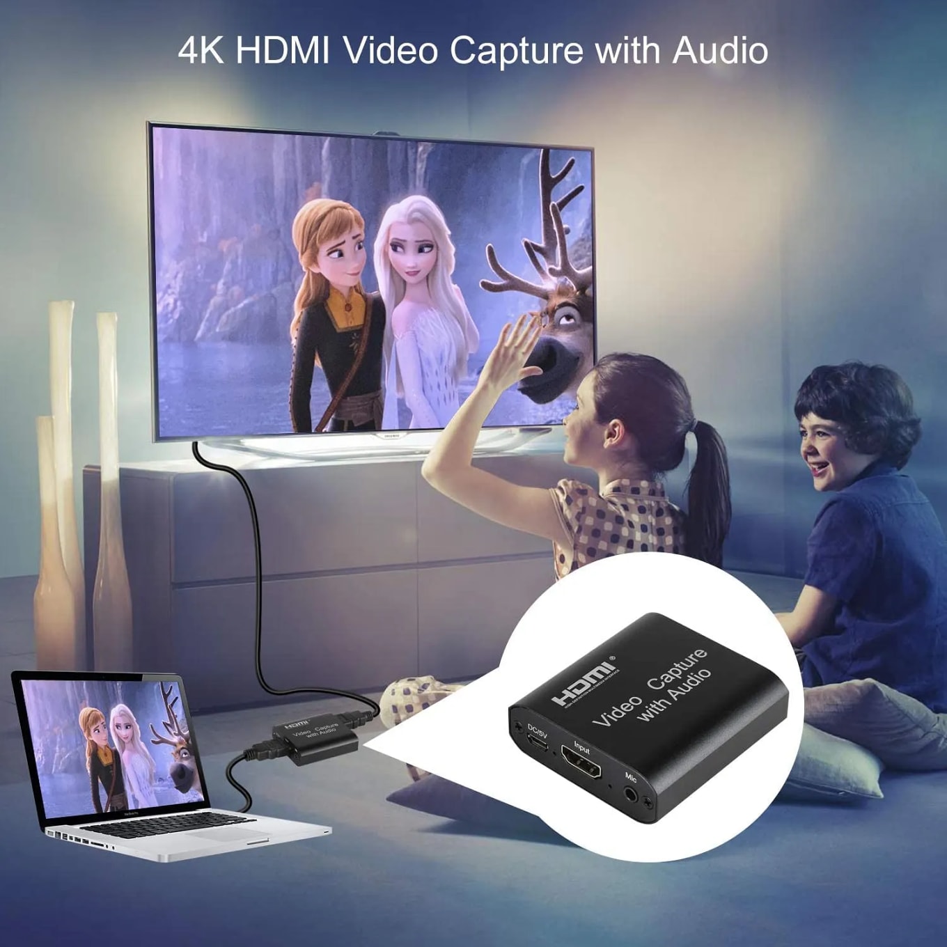 WiredCom® 4K HDMI Video Capture Card with 3.5mm Audio Output Mic Input for Zoom Meeting Game Recording Support USB 3.0 PC Live Streaming Broadcast YouTube Live (Black)