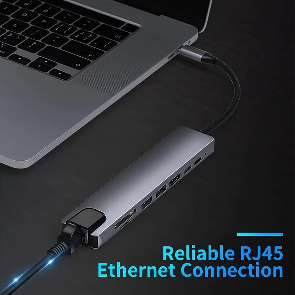 WiredCom® 6 in 1 Type C USB C Hub 4K HDMI RJ45 Adapter Dongle USB 3.0 Port for MacBook Pro(USB C-HDTV Multifunction Adapter)