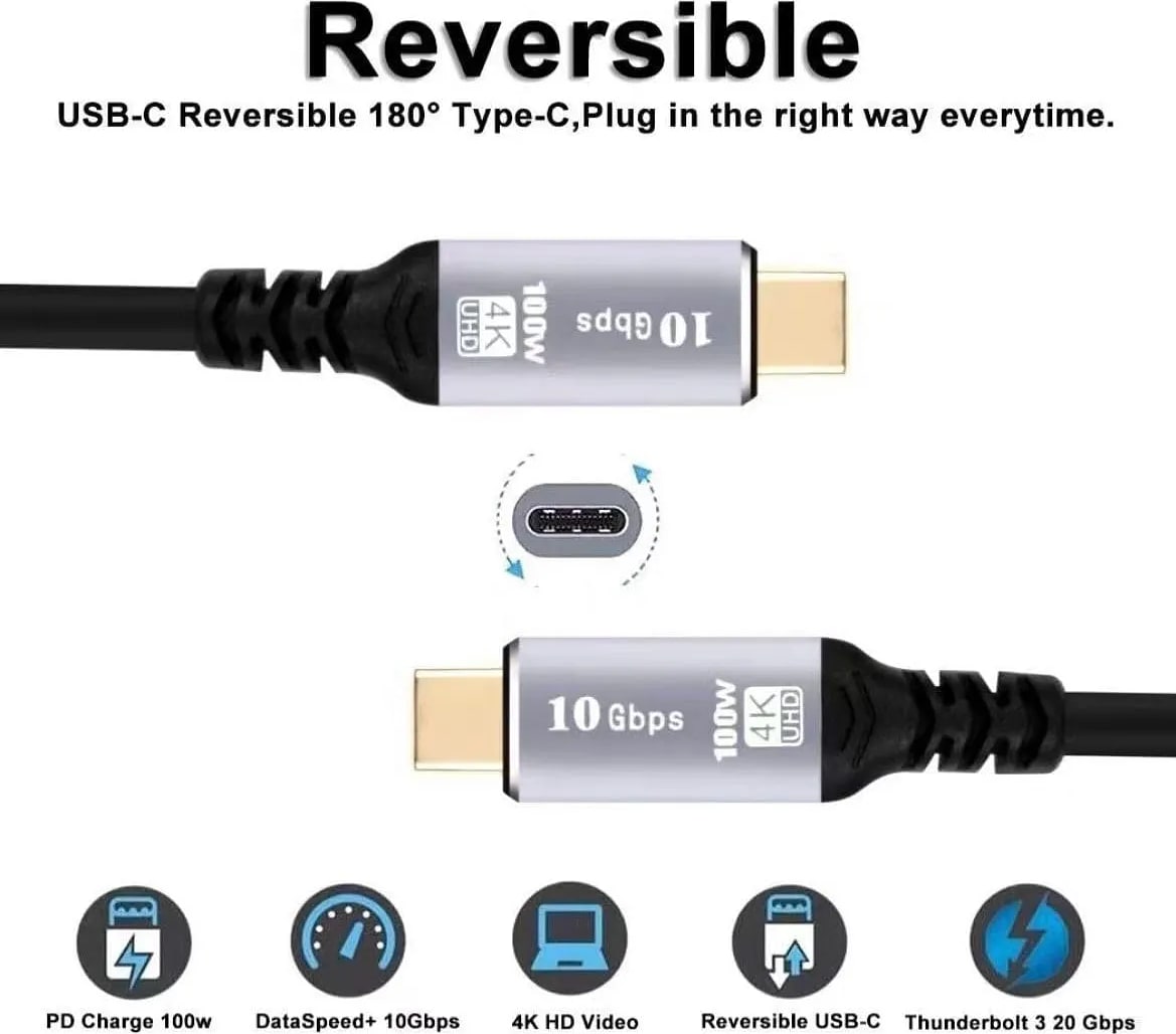 WiredCom® USB C to C Cable 2 Meter, USB C to USB C USB 3.2 Gen2 10Gbps, TypeC to C Data Cable, Android Auto Cable 3A for USB C External SSD, MacBook Pro, iPad S21, etc,(2 Meter)