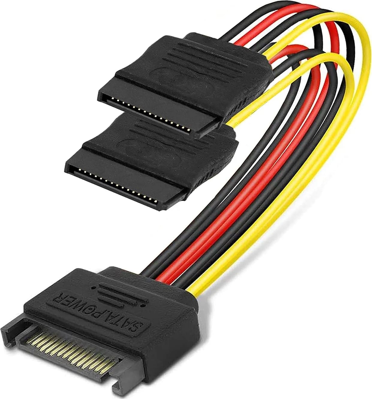 WiredCom 15cm 15 Pin SATA Power Y-Splitter Cable sata Male to Dual Female Extension Cable for Hard Disk Drive Adapter Cable, Multicolor