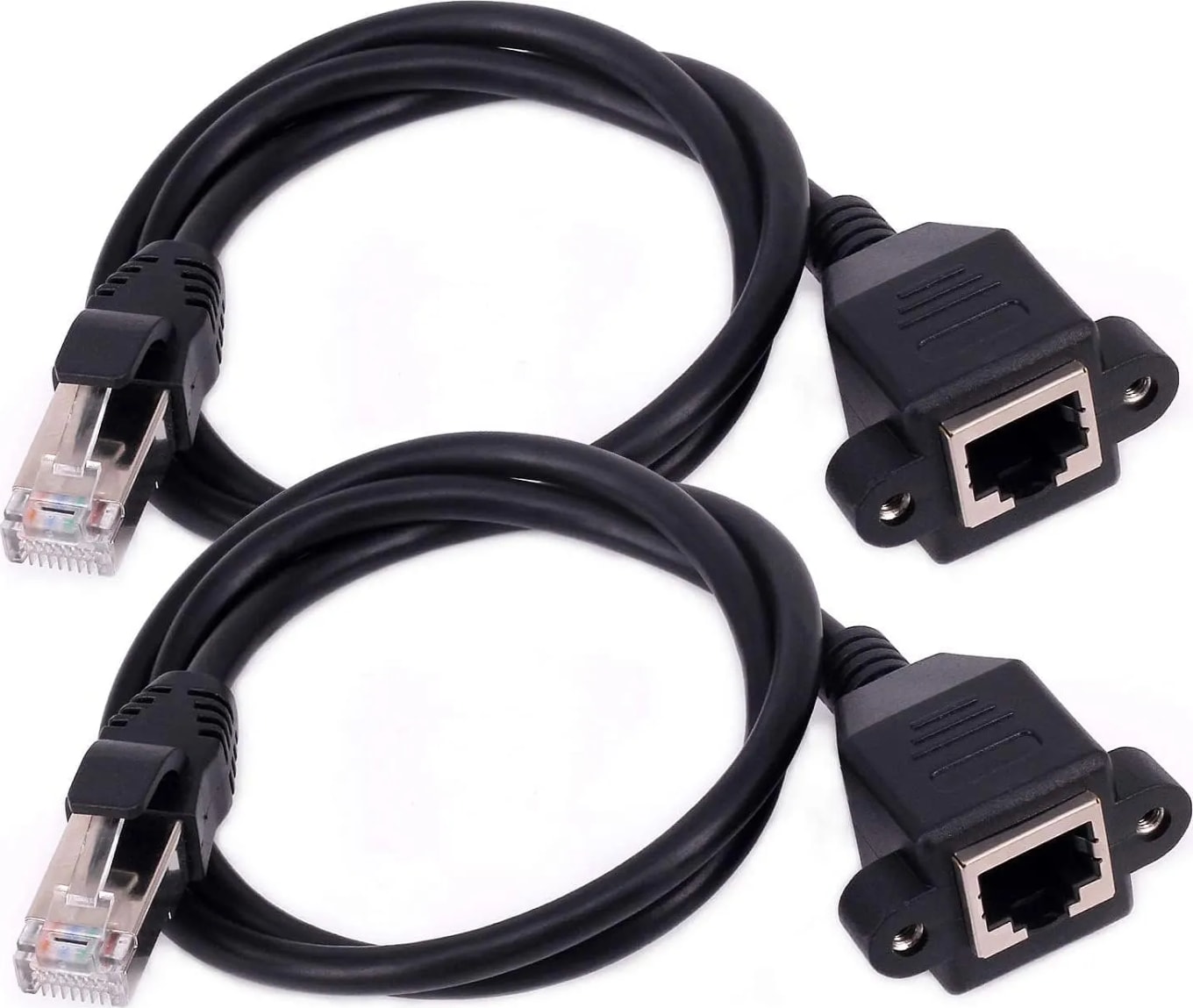 WiredCom Ethernet Extension Cable, [0.5 Meter] 0.6m RJ45 Male to Female LAN Ethernet Network Cat6 Cat5e Cat5 Panel Mount Cable RJ45 Extension Extender Cord (Black)