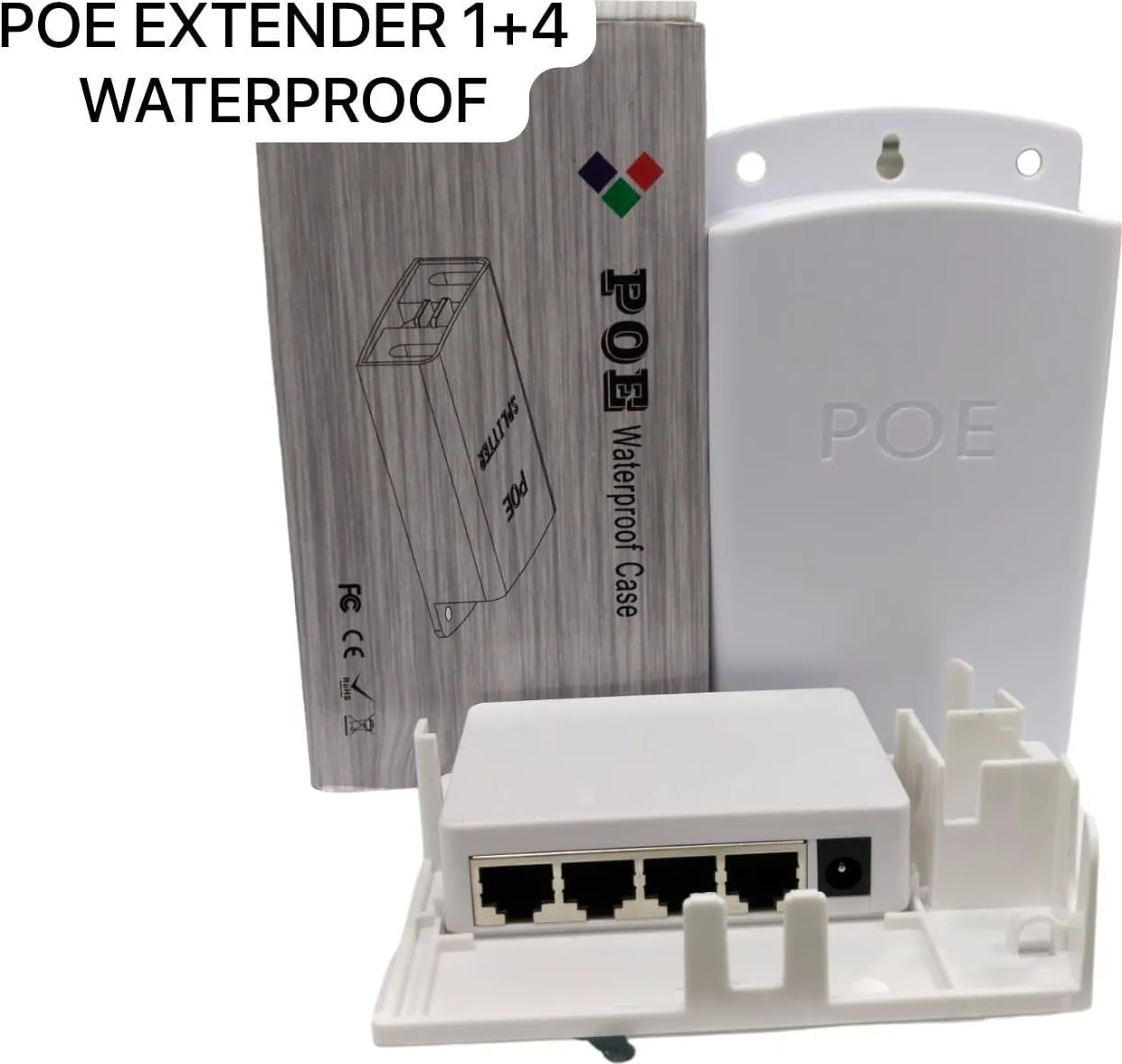 WiredCom IP55 Dustproof and Waterproof PoE Extender 1 in 4 Out,4 Port PoE Repeater Waterproof, Vlan, Extend 100 Meters(328 ft), IEEE 802.3af/at Power Over Ethernet PoE Splitter.
