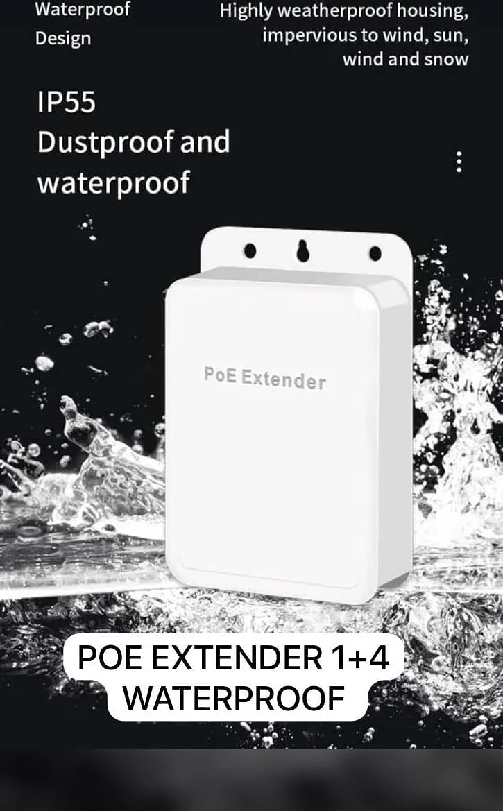 WiredCom IP55 Dustproof and Waterproof PoE Extender 1 in 4 Out,4 Port PoE Repeater Waterproof, Vlan, Extend 100 Meters(328 ft), IEEE 802.3af/at Power Over Ethernet PoE Splitter.