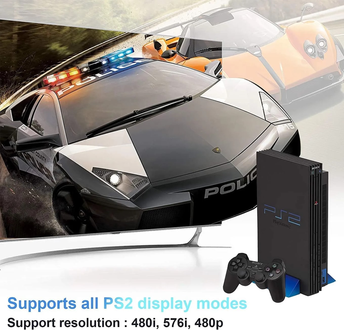 WiredCom PS2 to HDMI Converter Adapter, PS2 to HDMI Video Converter with 3.5mm Audio Output, Cable for HDTV HDMI Monitor AV to HDMI Signal Transfer Adapter, Supports All Playstation 2 Display Modes
