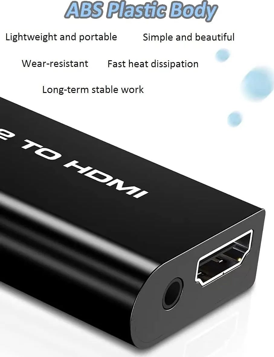 WiredCom PS2 to HDMI Converter Adapter, PS2 to HDMI Video Converter with 3.5mm Audio Output, Cable for HDTV HDMI Monitor AV to HDMI Signal Transfer Adapter, Supports All Playstation 2 Display Modes