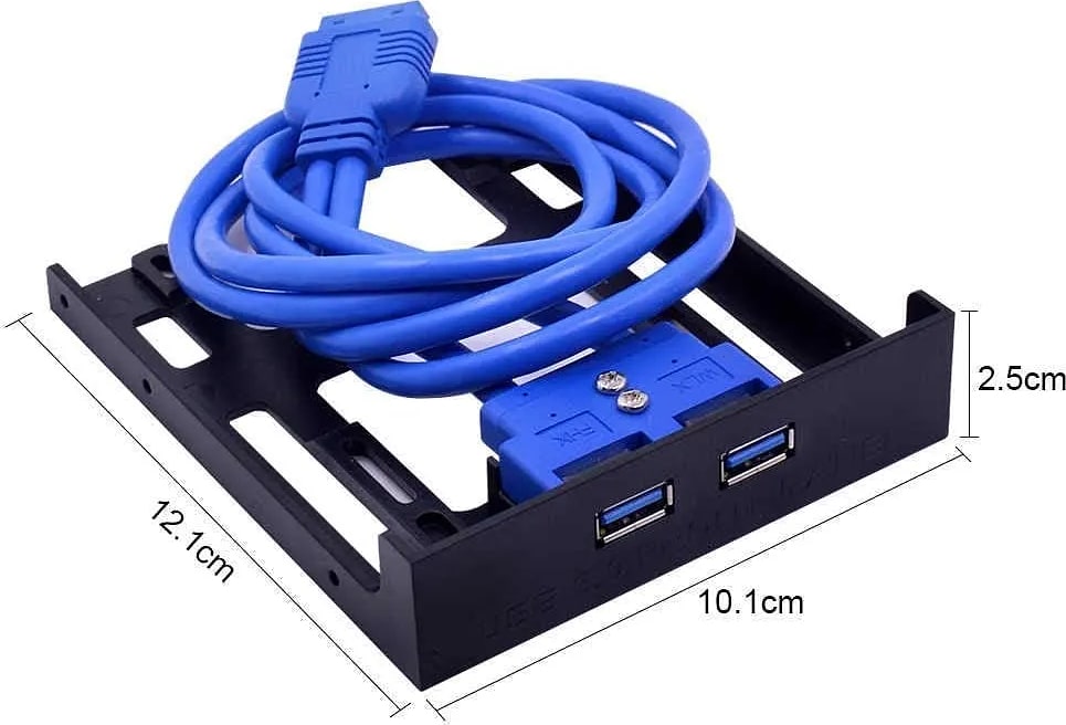 WiredCom USB 3.0 Front Panel Hub 2 Port Expansion Bay 20 Pin to USB3.0 60cm Bracket Adapter Cable for PC Desktop 2.5" Floppy Bay