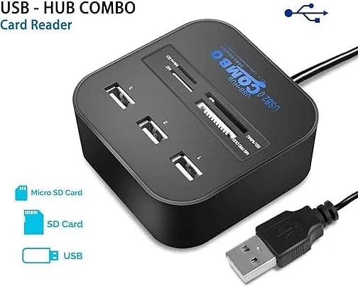 WiredCom® All in One Combo Card Reader & 3 Port USB 2.0 Hub