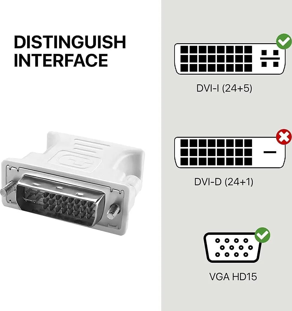 WiredCom® DVI VGA Adapter DVI-I 24+5 Male to VGA HD15 Female Adapter Computer, PC Host, Laptop, Graphics Card to HDTV, LG HP Dell Monitor and Projector Any Colour